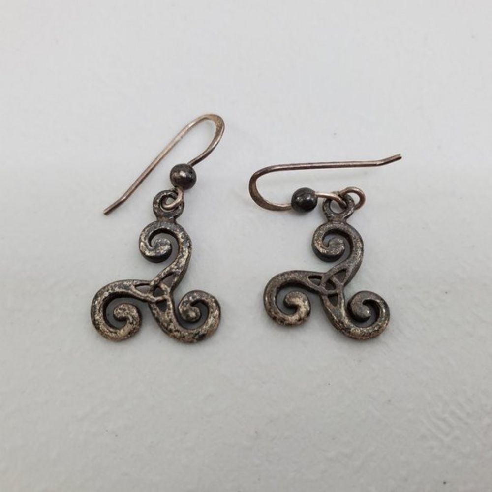925 Sterling Silver Swirl Earrings Gray Dangle Drop Tribal Pierced Geometric